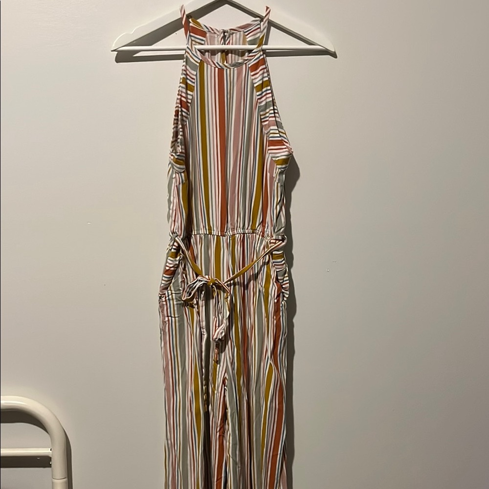 Striped Halter Jumpsuit with Tie Waist